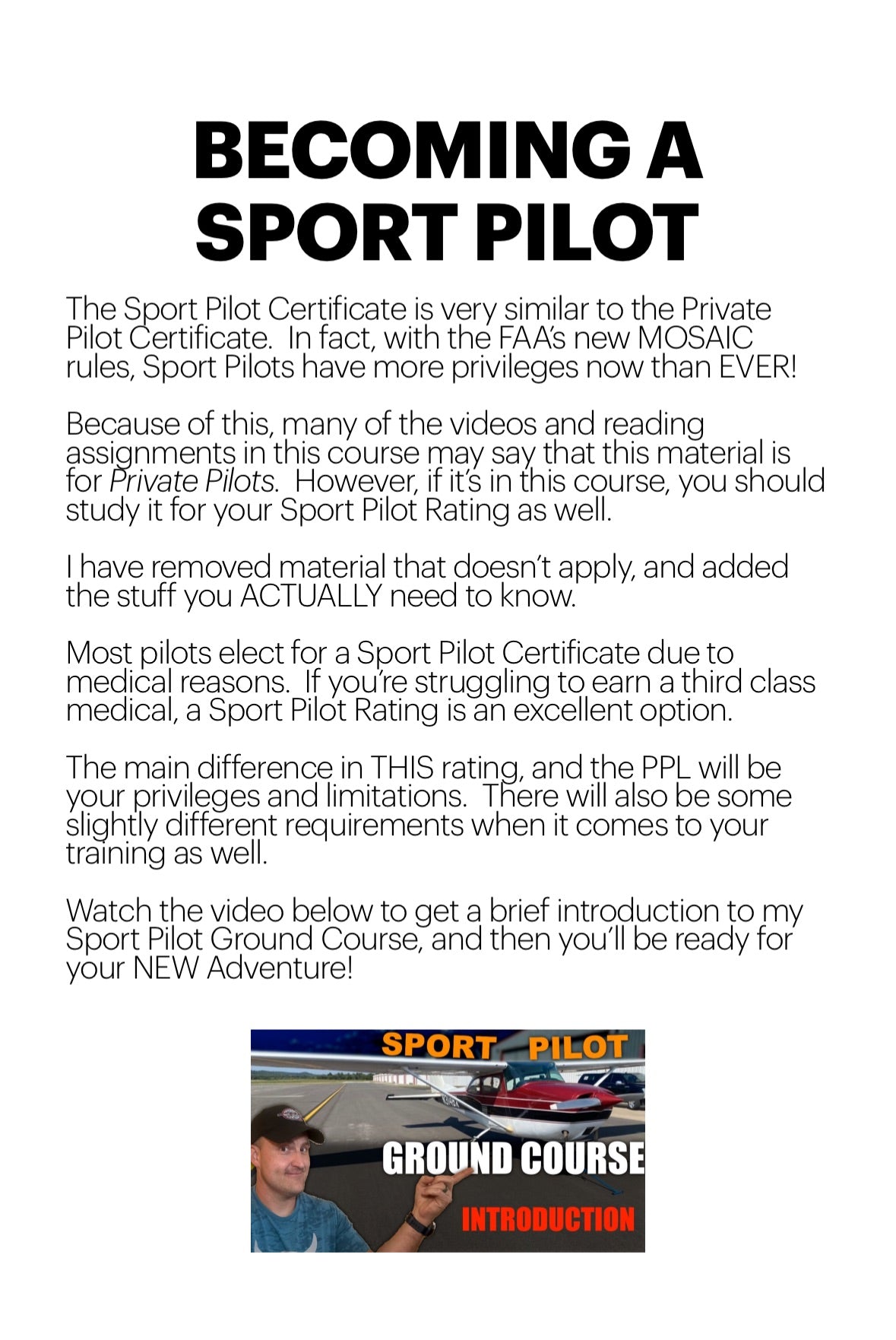 Affordable Online SPORT Pilot Ground Course | FAA Written Exam Prep & Endorsement